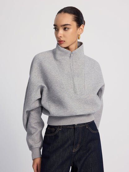 Yarım Fermuarlı Oversize Kısa Kesimli Sweatshirt