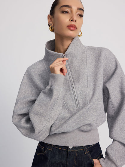 Yarım Fermuarlı Oversize Kısa Kesimli Sweatshirt