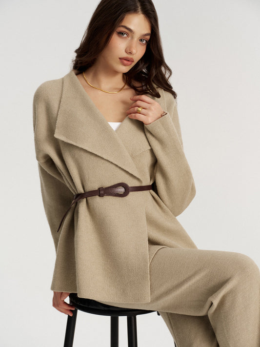 Kemerli Örme Blazer Ceket Ve Pantolon Takımı