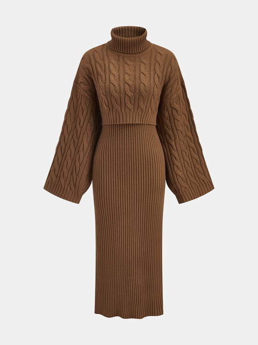 Örgü Kazak Ve Askılı Örgü Elbise İki Parçalı Takım