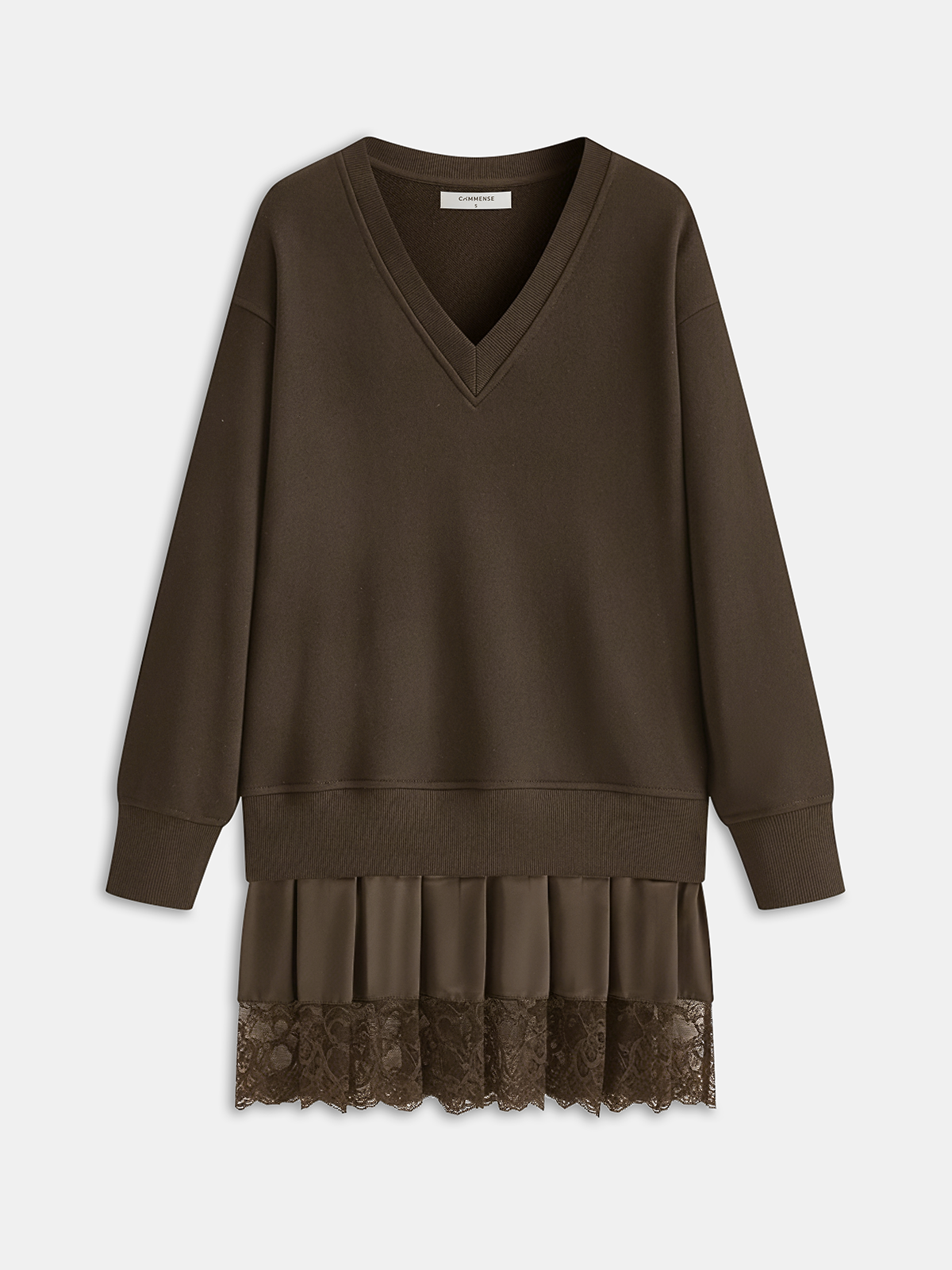 Pileli Etek Ucu Dantel Detaylı Sweatshirt Elbise