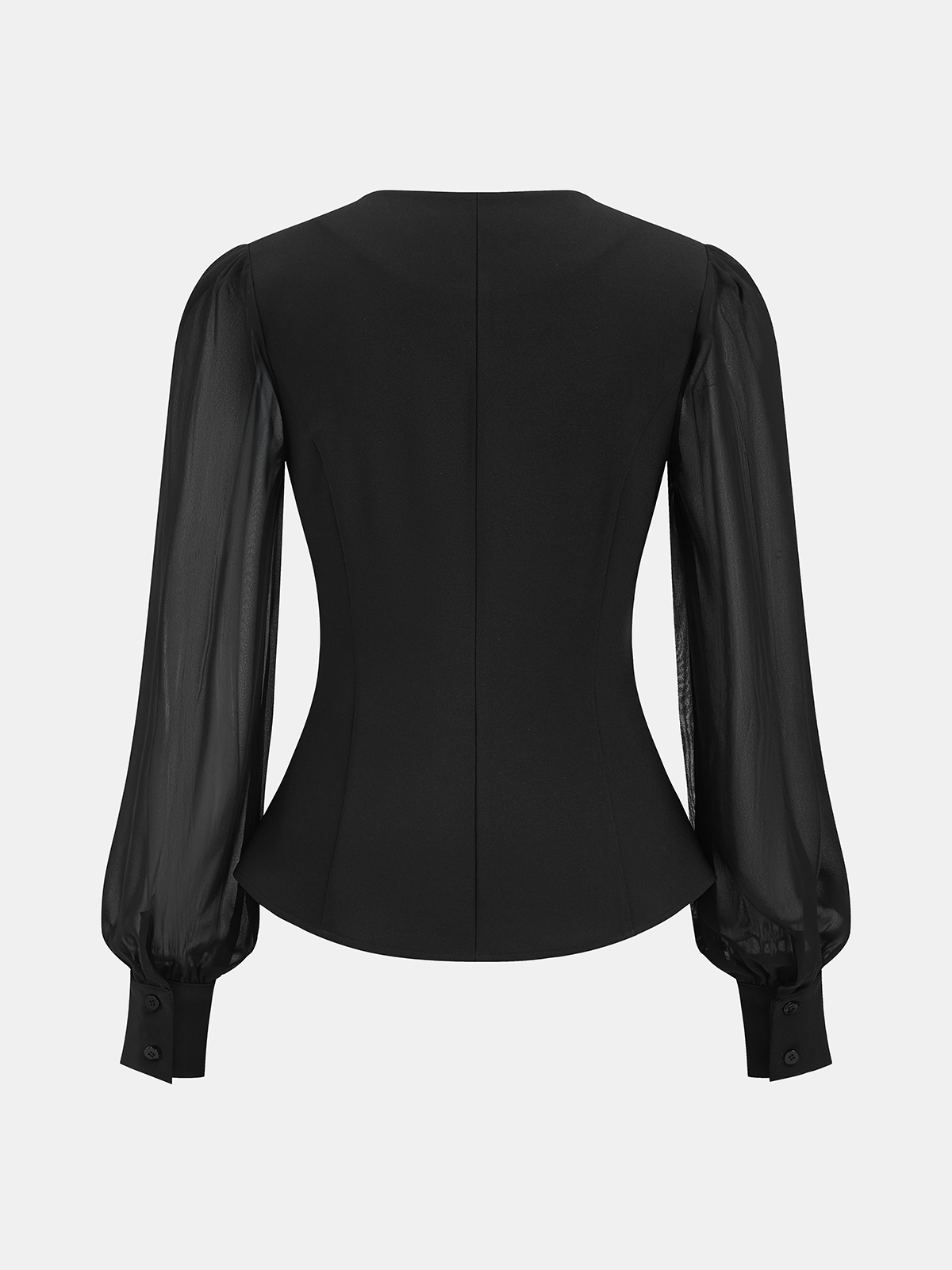 Şeffaf Kollu Peplum Fermuarlı Dekolte Yaka Bluz