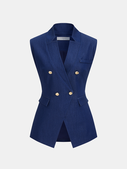 Çift Düğmeli Kolsuz Blazer Yelek