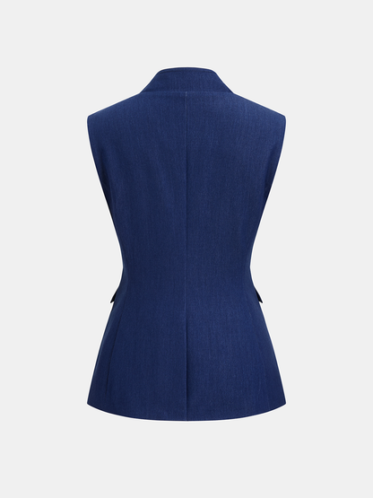 Çift Düğmeli Kolsuz Blazer Yelek