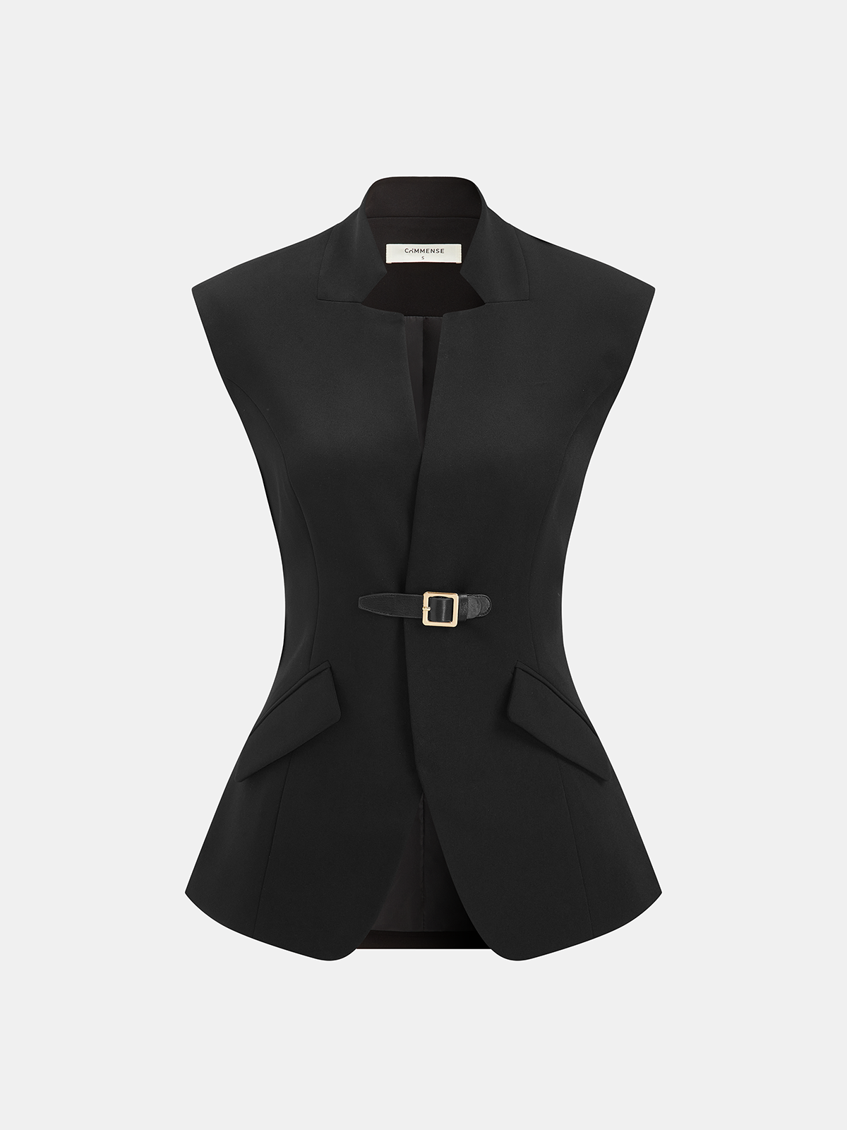 Çentikli Yaka Toka Detaylı Blazer Yelek