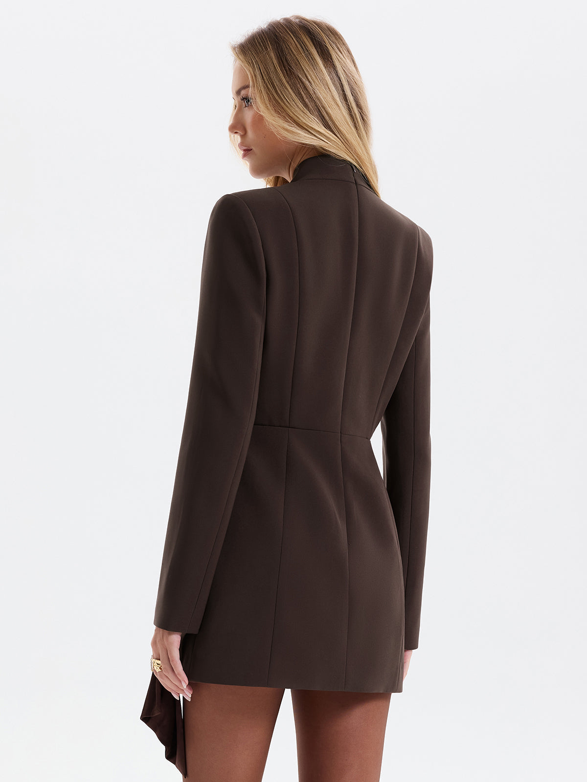 Saten Kaplı Kemerli Blazer Elbise