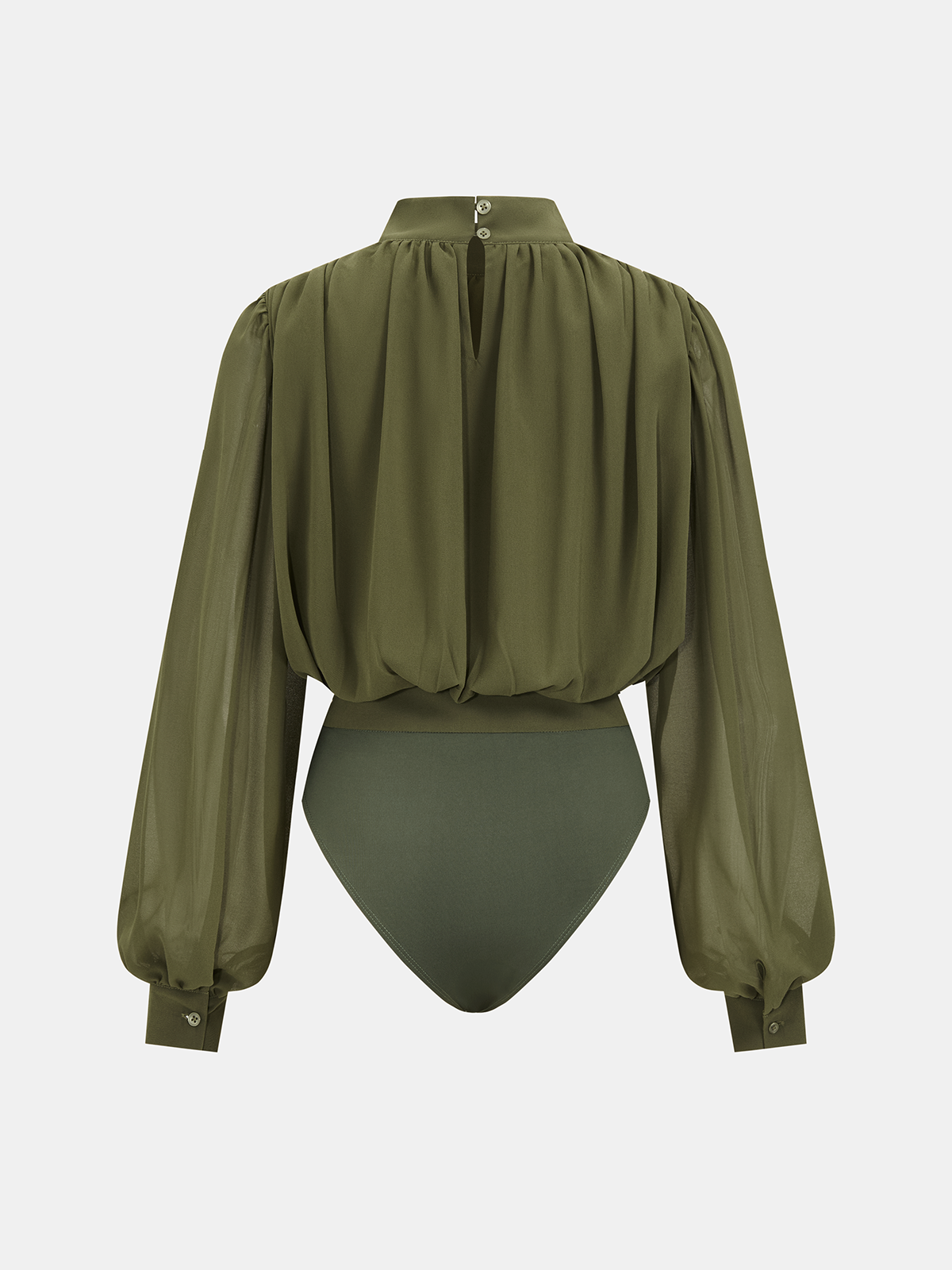 Yarı Transparan Kabarık Kollu Dantelli Bodysuit