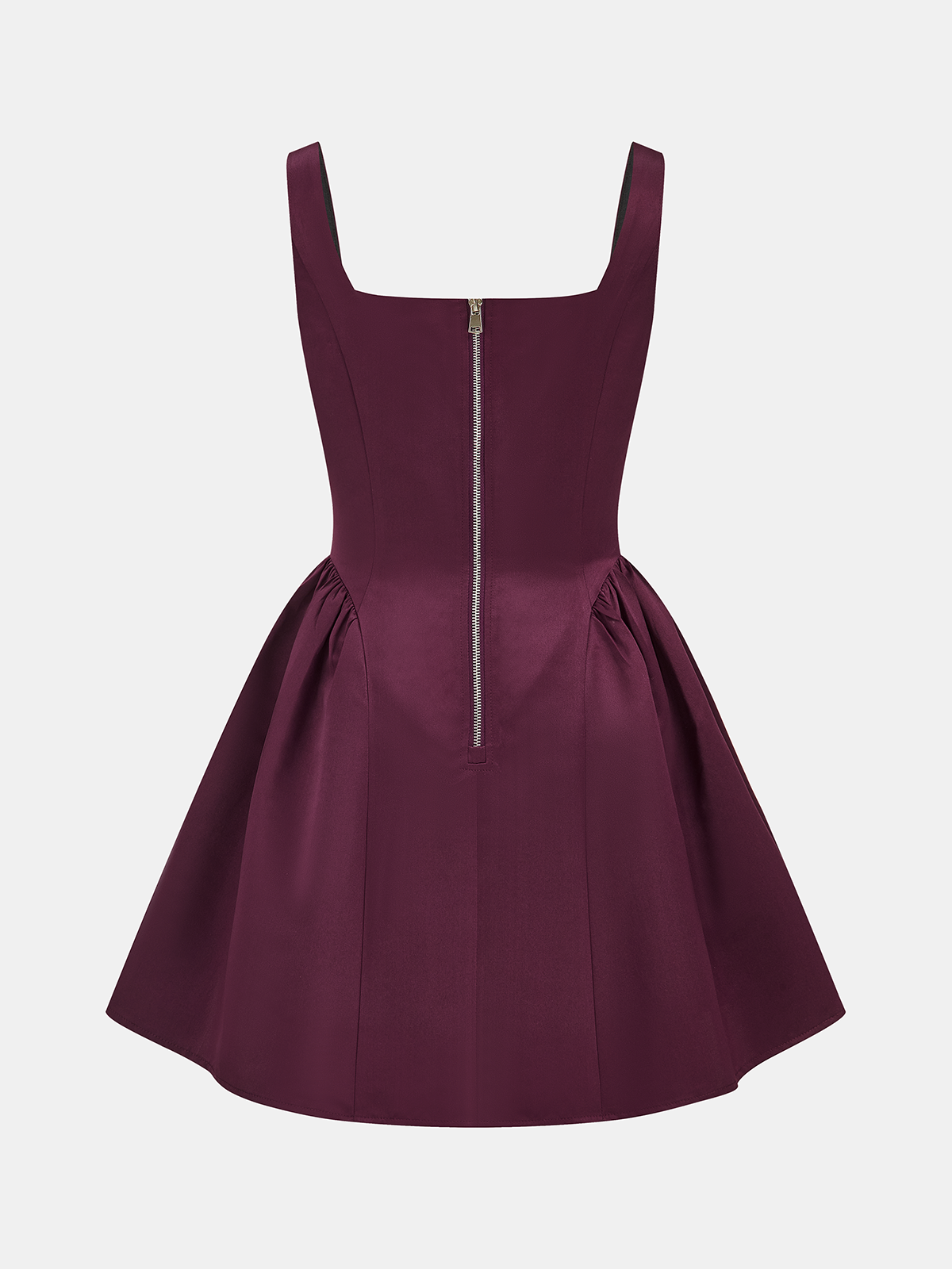 Kare Yakalı Saten Kloş Mini Elbise