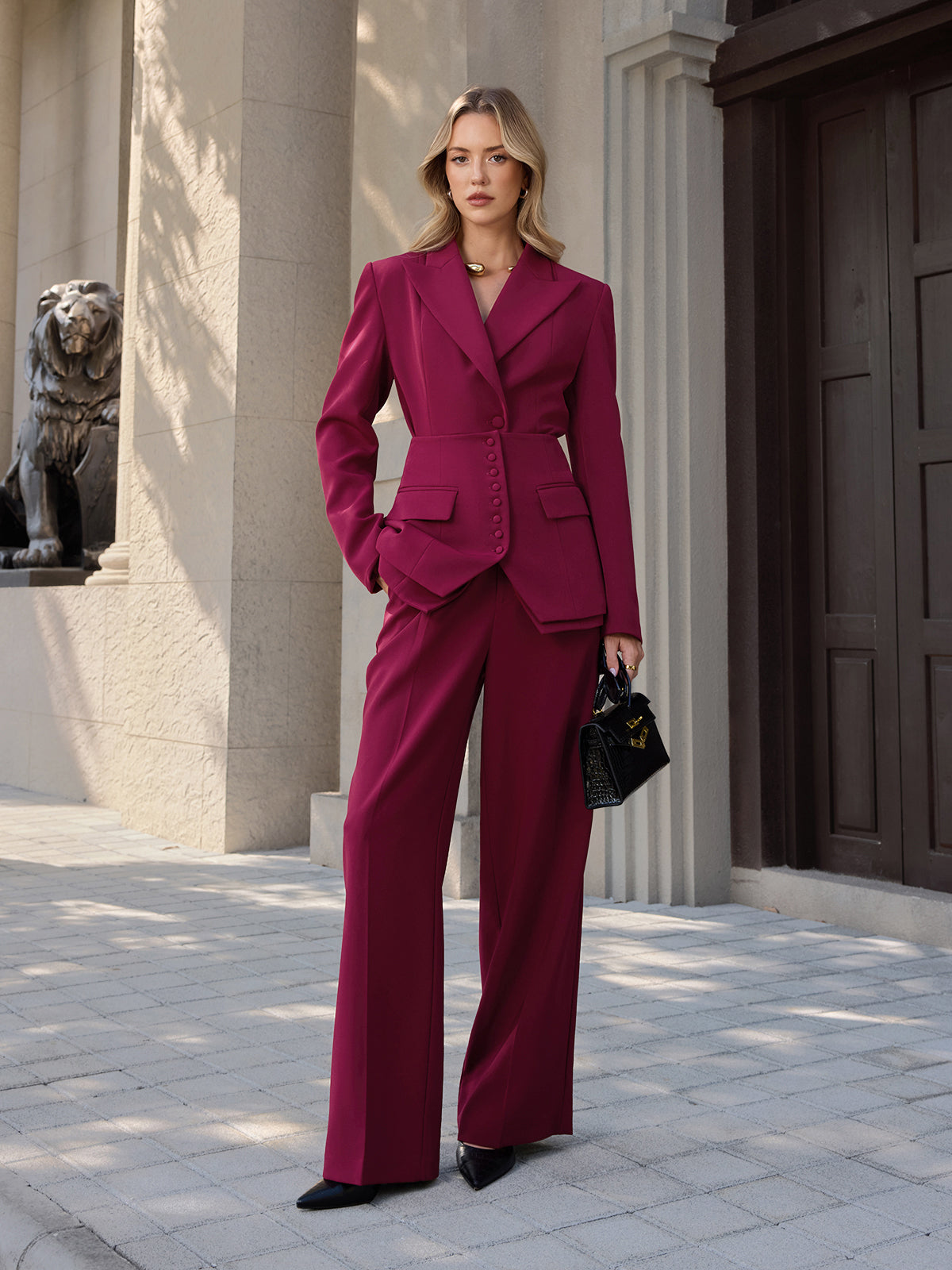 Önü Düğmeli Korse Ve Blazer Ceket İki Parçalı Takım