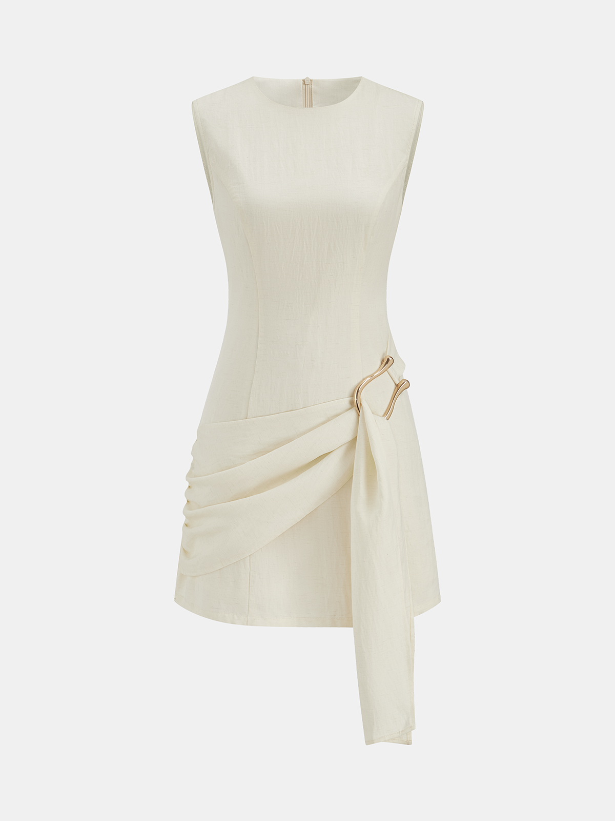 Tencel Karışımı Asimetrik Tokalı Büzgülü Mini Elbise