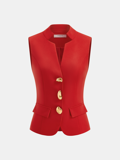 Metal Detaylı Kolsuz Blazer Yelek