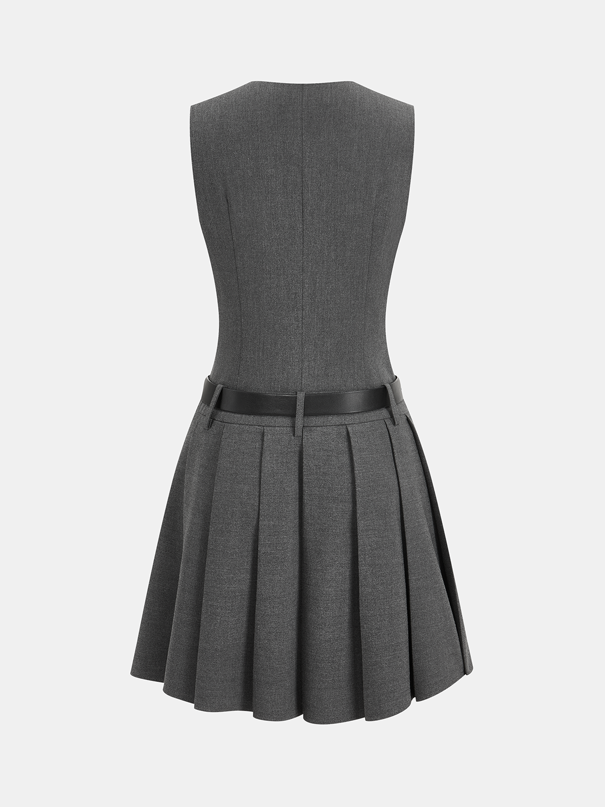 Kemerli Kolsuz Pileli Blazer Elbise