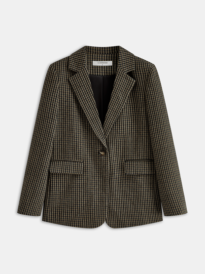 Yün Karışımlı Ekose Desenli Blazer Ceket