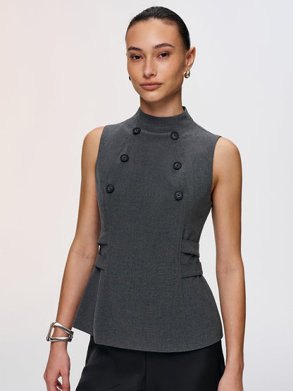 Düğme Detaylı Kolsuz Peplum Yelek