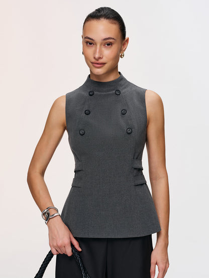 Düğme Detaylı Kolsuz Peplum Yelek