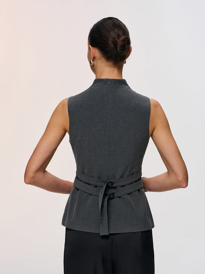Düğme Detaylı Kolsuz Peplum Yelek
