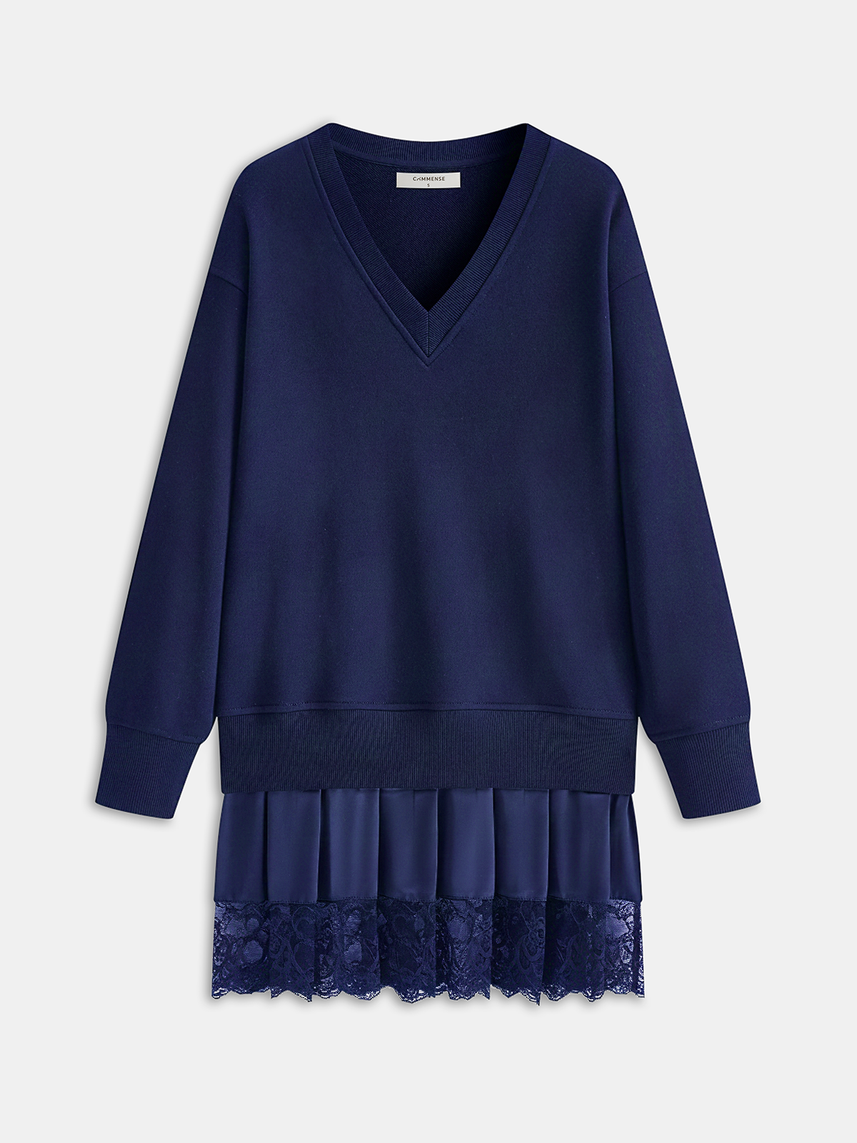 Pileli Etek Ucu Dantel Detaylı Sweatshirt Elbise