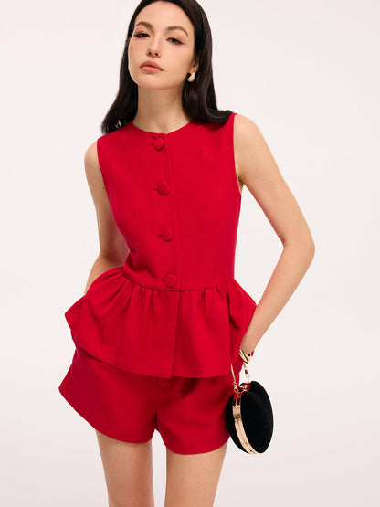 Kolsuz Peplum Bluz Ve Şort Takımı