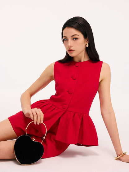 Kolsuz Peplum Bluz Ve Şort Takımı