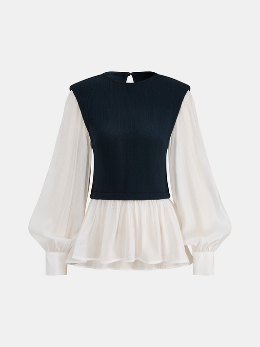 Renk Bloklu Peplum Bluz