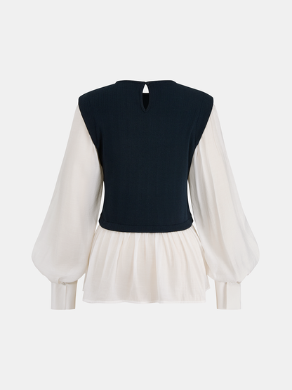 Renk Bloklu Peplum Bluz