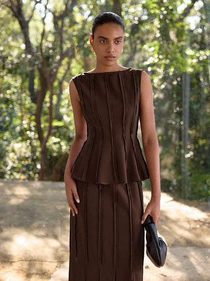 Dikiş Detaylı Peplum Kolsuz Bluz