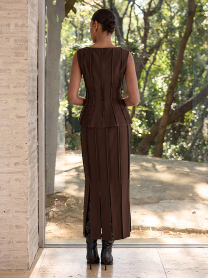 Dikiş Detaylı Peplum Kolsuz Bluz