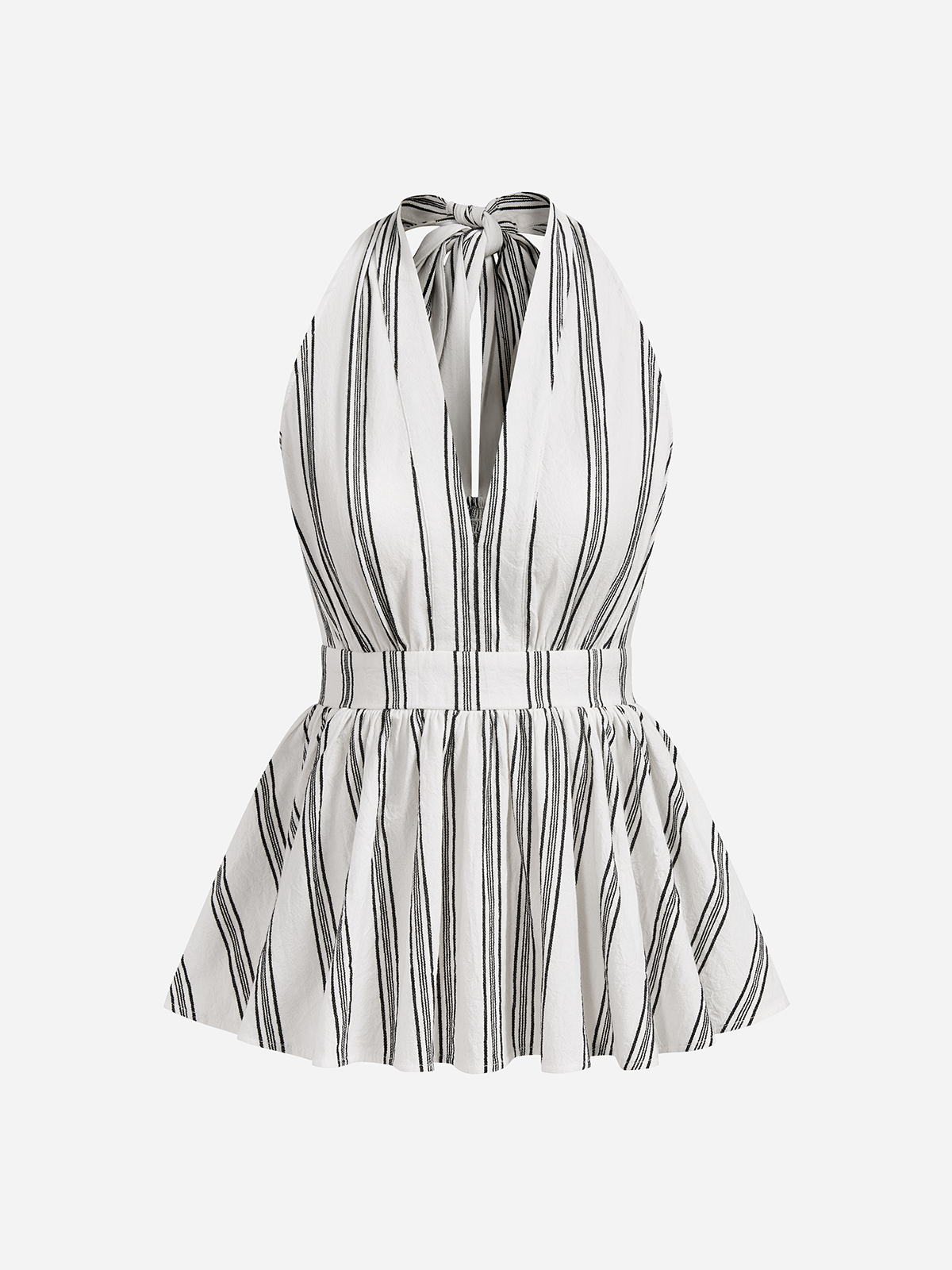 Pamuklu Çizgili Askılı Peplum Bluz