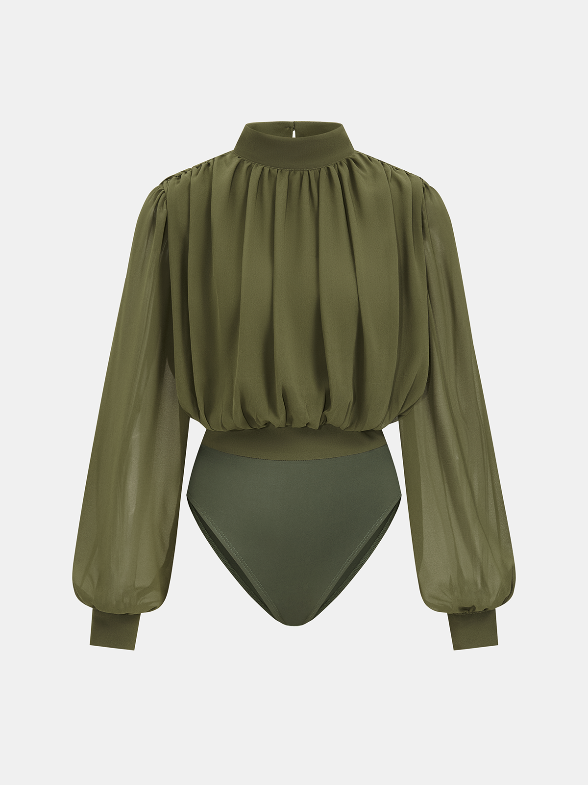 Yarı Transparan Kabarık Kollu Dantelli Bodysuit