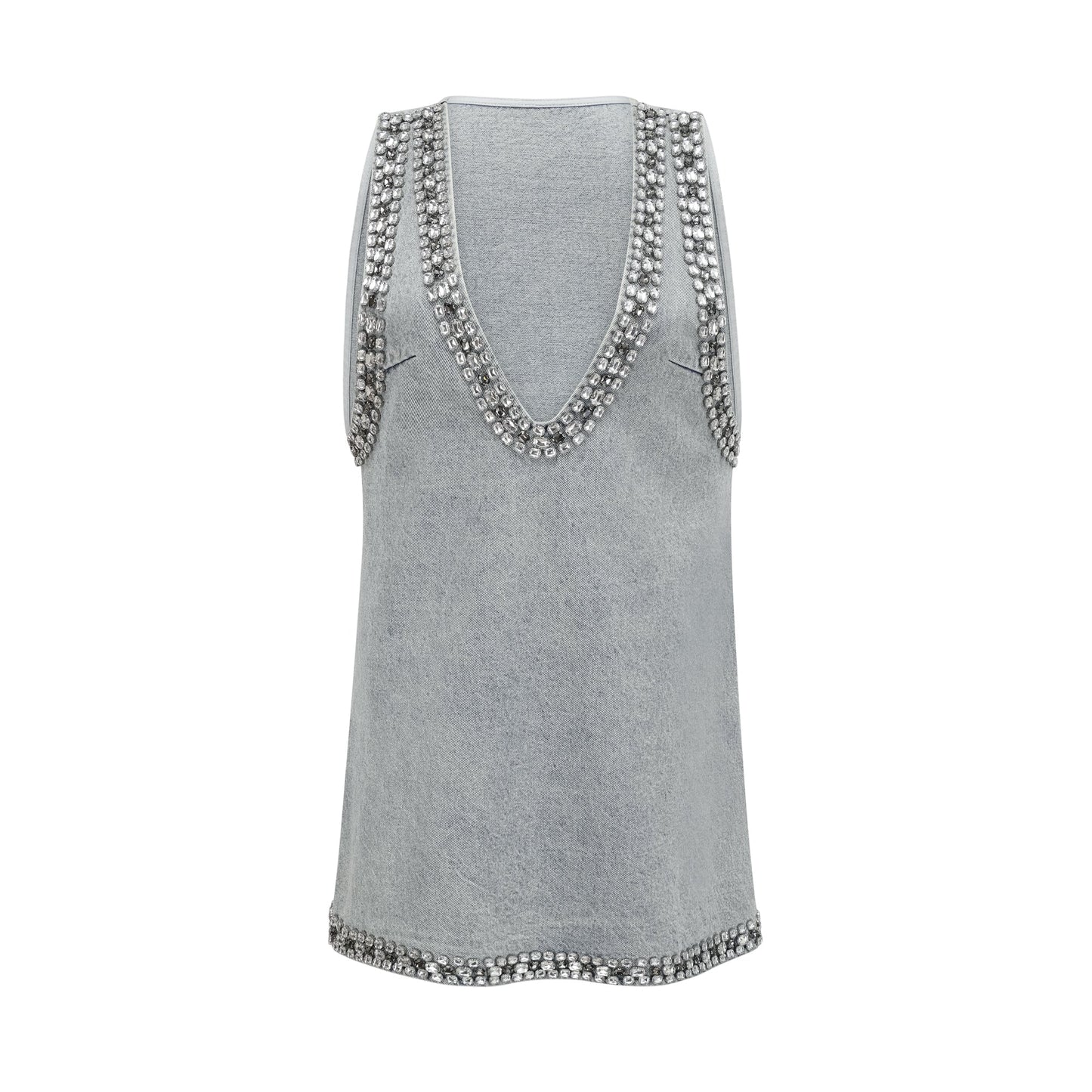 Daphné Mavi Kristal Detaylı Kolsuz Denim Mini Elbise