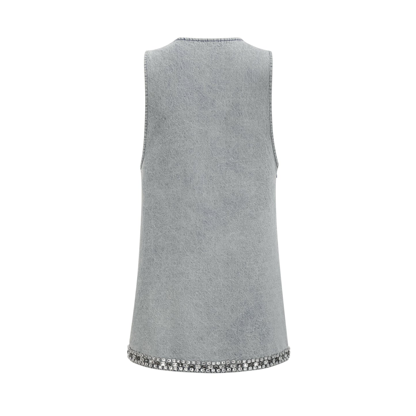 Daphné Mavi Kristal Detaylı Kolsuz Denim Mini Elbise