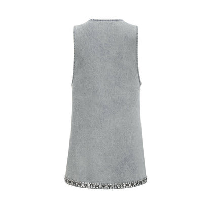 Daphné Mavi Kristal Detaylı Kolsuz Denim Mini Elbise