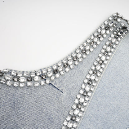 Daphné Mavi Kristal Detaylı Kolsuz Denim Mini Elbise