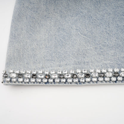 Daphné Mavi Kristal Detaylı Kolsuz Denim Mini Elbise