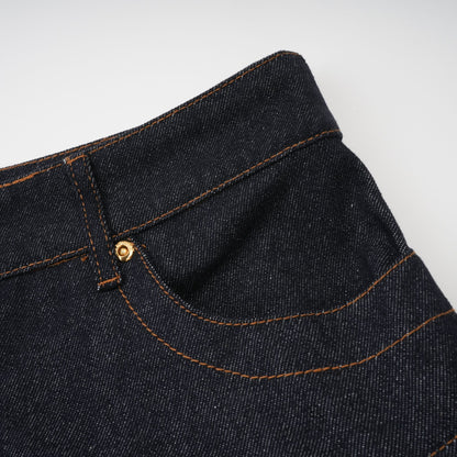 Florence Indigo Mavi Fırfırlı Denim Mini Etek