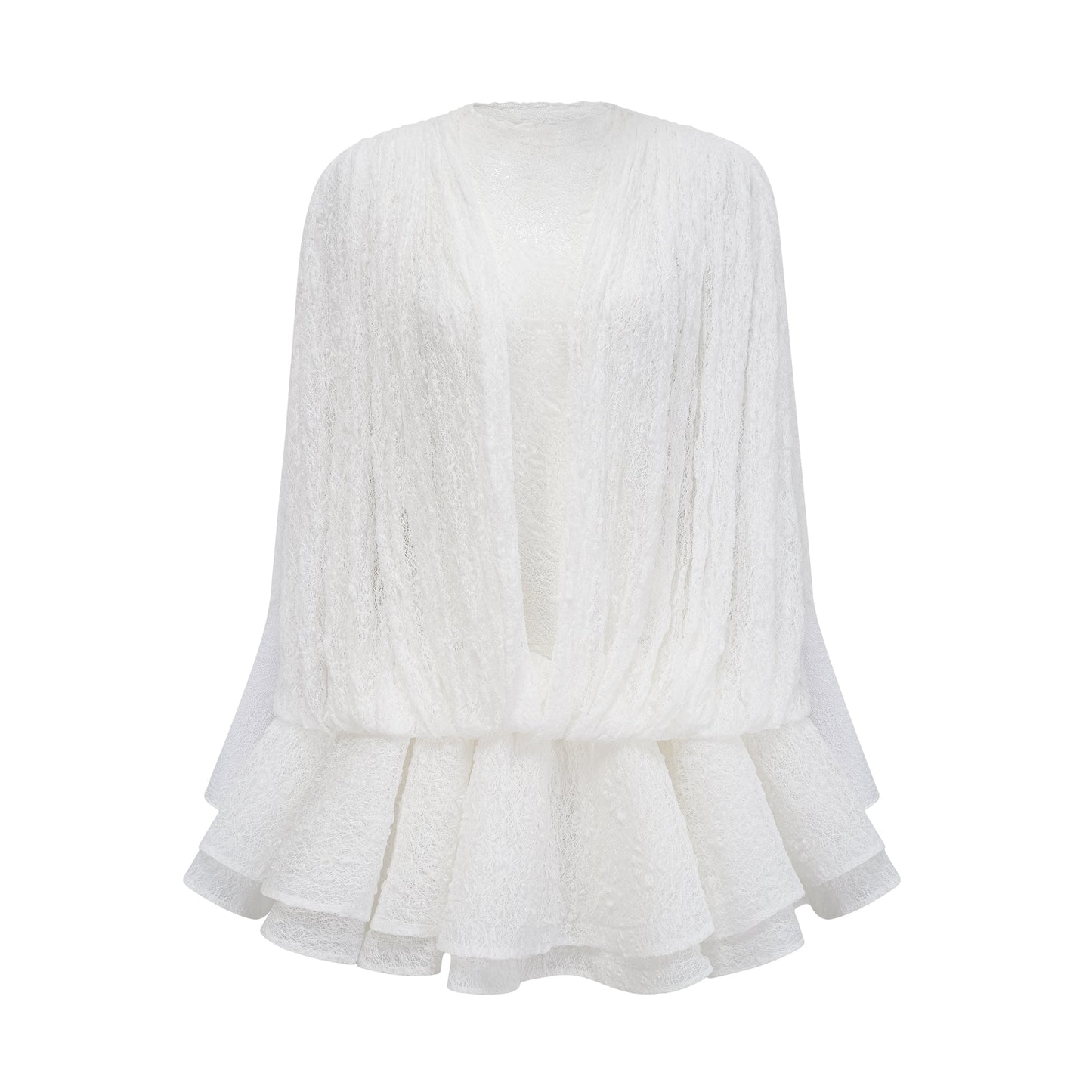 Isoline Beyaz Yarı Transparan Dantel Üst, Şort ve Elbise Takım