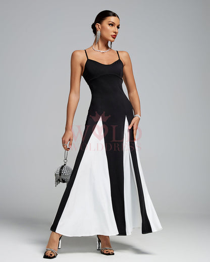 Siyah Beyaz Slip Maxi Elbise