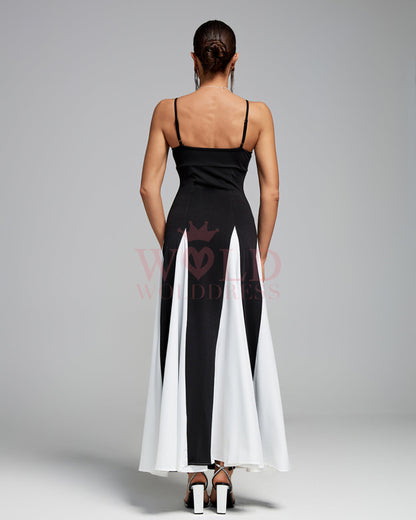 Siyah Beyaz Slip Maxi Elbise