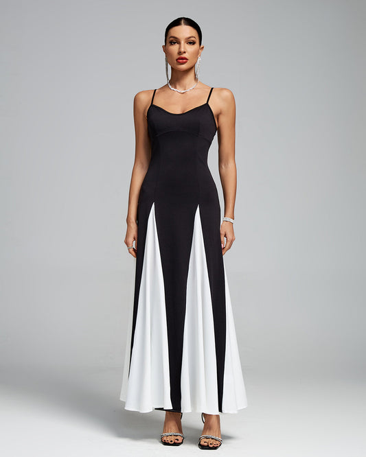 Siyah Beyaz Slip Maxi Elbise
