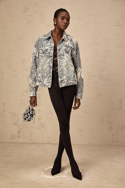 Mailys Mavi Pullu Çiçek İşlemeli Denim Ceket