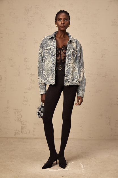 Mailys Mavi Pullu Çiçek İşlemeli Denim Ceket