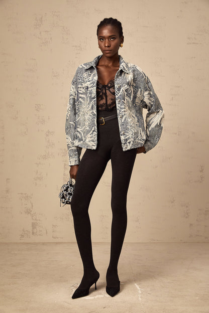 Mailys Mavi Pullu Çiçek İşlemeli Denim Ceket
