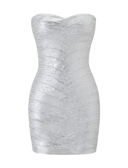 NIYA METALİK BANDAGE ELBİSE - GÜMÜŞ