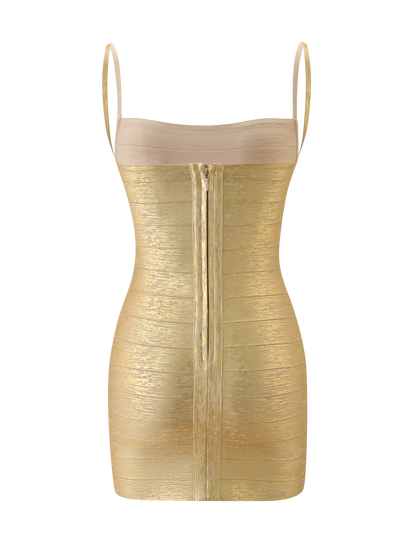 MIDORI METALİK BANDAGE ELBİSE - ALTIN