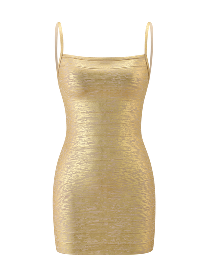 MIDORI METALİK BANDAGE ELBİSE - ALTIN